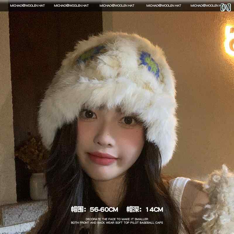 帽子 レディース 秋冬 かわいい 兔毛 醒狮デザイン 保温 防寒 毛绒 バケットハット 小顔効果 あったか ふわふわ
