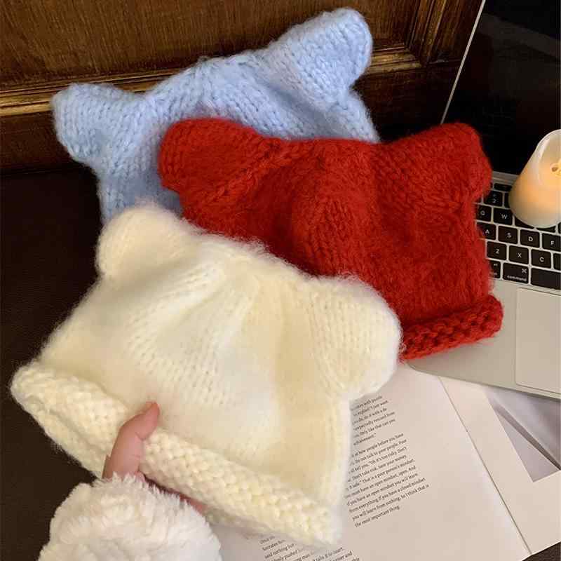 帽子 レディース かわいい 小さな怪物 耳付き マフラー ハット 冬用 モヘア ニット帽 防寒 保温