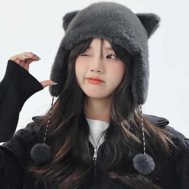 帽子 レディース 小熊 かわいい 秋冬 防寒 あったか ボア ふわふわ 耳当て付き 学生