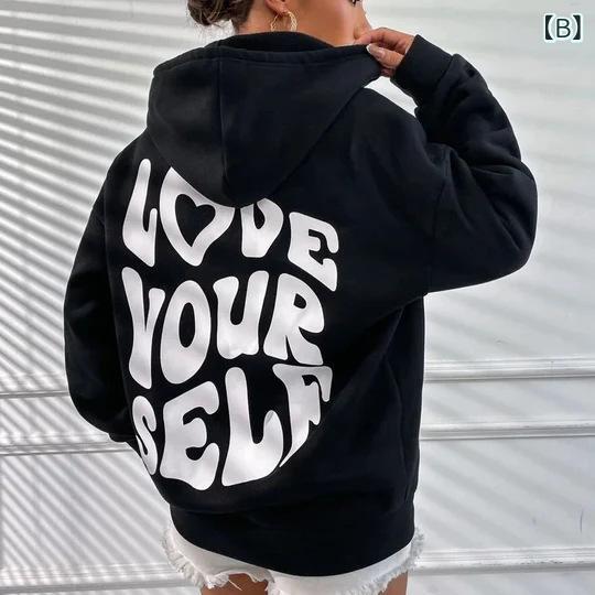 パーカー レディース 裏起毛 フーディ 原宿風 トップス 後ろプリント ロゴ 厚手 あったか かわいい 秋冬