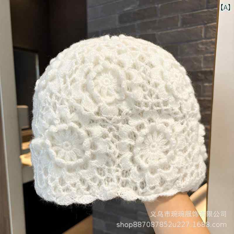 帽子 レディース 秋冬 手編み ニット帽 花柄 小顔効果 あったか 暖かい おしゃれ かわいい 厚手 二重構造 ケーブル編み ニット 帽子 女性用 防寒