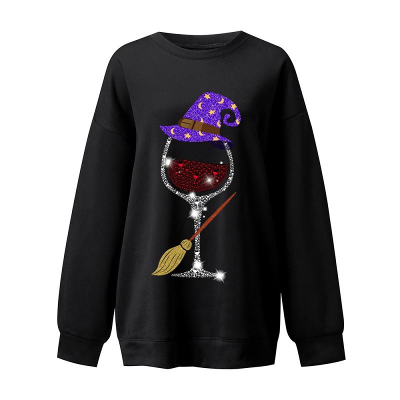 ハロウィン 魔女 ほうき ワイン スウェット トレーナー レディース トップス 欧米風 ゆったりサイズ カジュアル 大きめサイズ