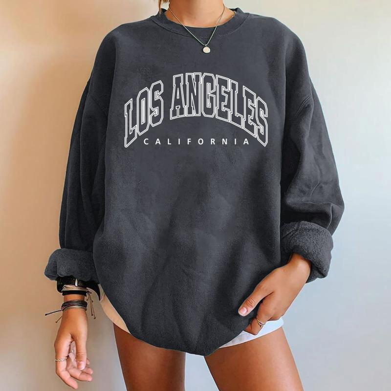 トレーナー レディース 秋冬 裏起毛 LOS ANGELES ロゴ プリント ヨーロッパ カジュアル ラウンドネック 女性 婦人