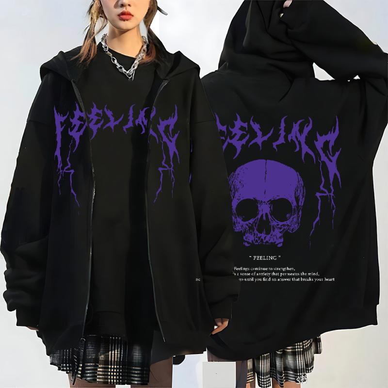 パーカー レディース 韓国風 裏起毛 ゆったり スポーツ カジュアル ジップアップ スウェット スカル ドクロ 雷 厚手 あったか 暖かい 秋冬
