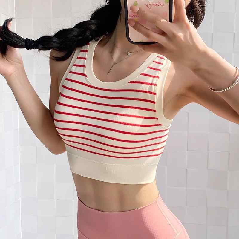 ヨガウェア レディース स्पोर्ट्सブラ ストライプ柄 運動インナー 揺れにくい 美背 ブラジャー ヨガ服