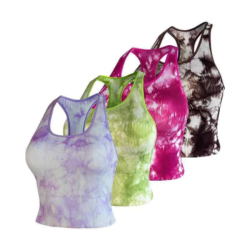 タンクトップ レディース 春夏 絞り染め スポーツブラ 胸パッド付き 脇高 ヨガ ランニング ウェア シームレス ブラトップ