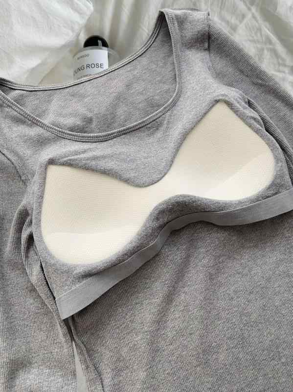 インナー レディース 長袖 暖か 裏起毛 カップ付き Uネック スリムフィット 保温 肌着 ブラトップ 一体型 伸縮性 ストレッチ あったか 暖かい