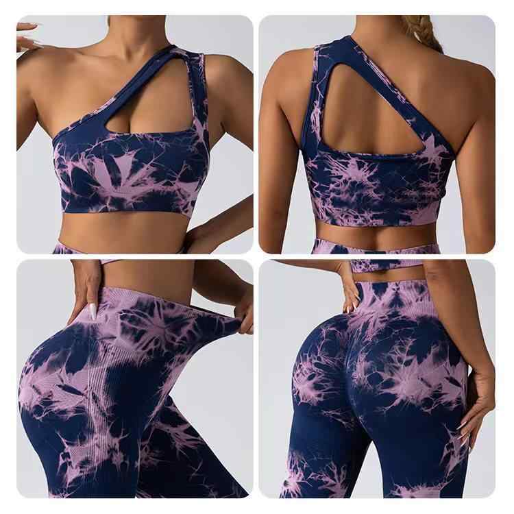ヨガウェア レディース 上下セット シームレス ニット 絞り染め ハイウエスト レギンス スポーツブラ セットアップ 伸縮性 通気性 トレーニング ランニング エクササイズ ジム・袖丈: ノースリーブ・パンツ丈: ロングパンツ・着用方法: ...
