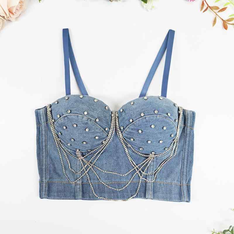 キャミソール レディース デニム チューブトップ 水着 トップス ショール ジルコニア チェーン ビスチ..