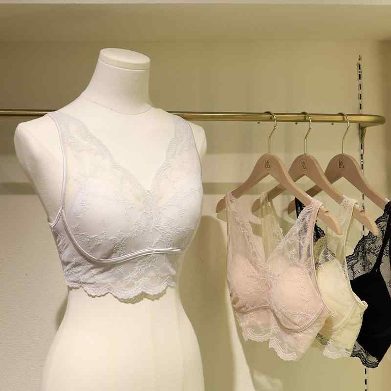 ブラジャー レディース 春夏 法式 レース 無縫製 接触冷感 一体型カップ 美背 通気性