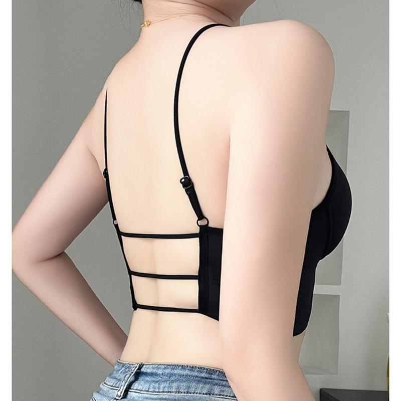 タンクトップ レディース 背中開き カップ付き ショート丈 チューブトップ インナー 接触冷感 伸縮性 ..