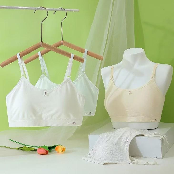 ブラジャー ガールズ 女の子 ジュニア スクールインナー ファーストブラ スポーツブラ 肩紐付き ノンワイヤー 綿 固定カップ付き
