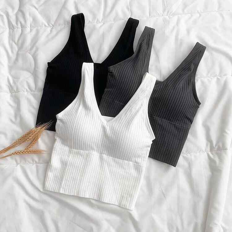 ブラジャー レディース 無地 Vネック ノンワイヤー パッド付き スポブラ スポーツブラ 美背 ヨガ イン..