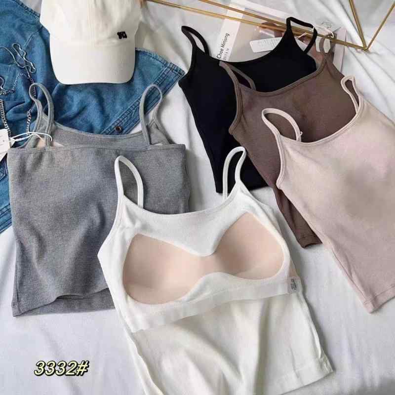 タンクトップ レディース 春秋 胸パッド付き リブ インナー トップス ブラトップ カップ付き ショート丈 カットソー 重ね着 レイヤード2