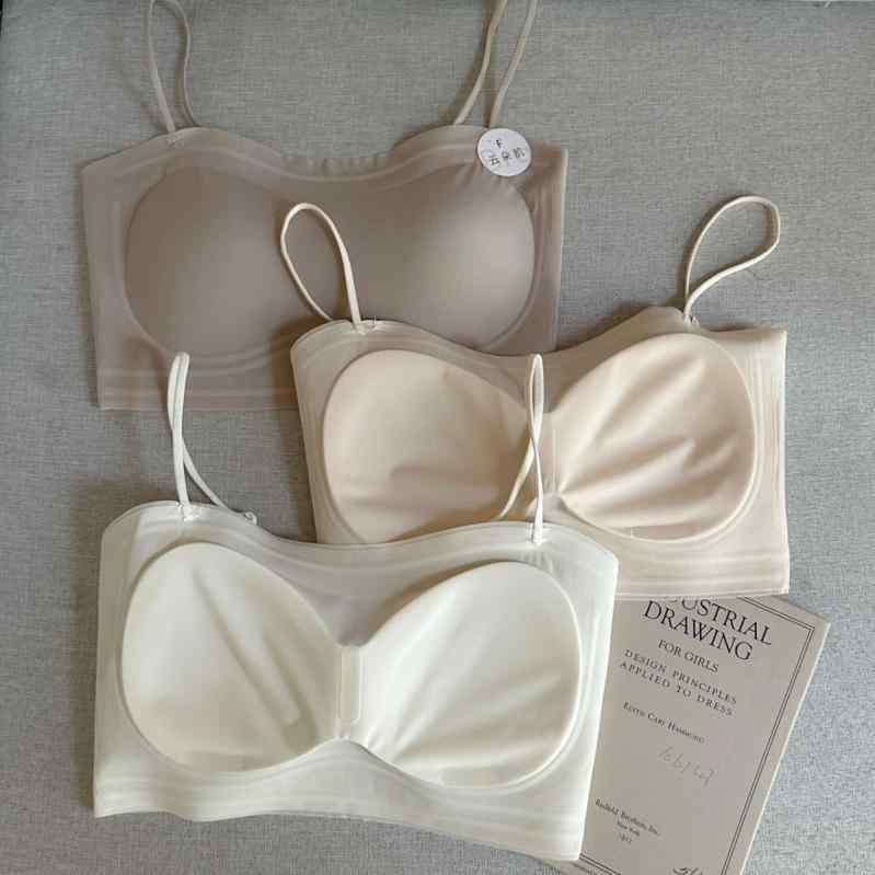 ブラジャー レディース 薄型 シームレス 一体型カップ 通気性 インナー ストラップレス チューブトップ..