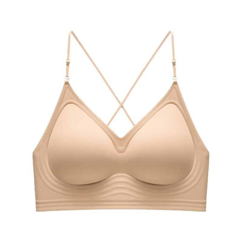 ブラジャー レディース 粉底液 インナー 隠しブラ 一体型 キャミソール 細ストラップ 美背 肌色 ベージュ系 伸縮性