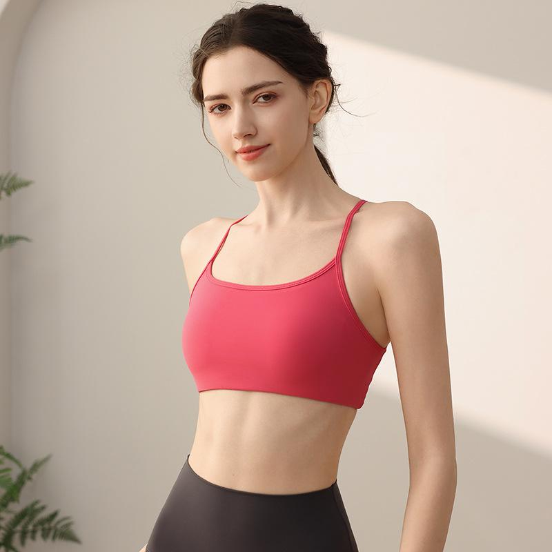 スポーツブラ レディース 一体型 美背中 細ストラップ ブラトップ 筋トレ ウェア ヨガ 服 通気性 吸汗性