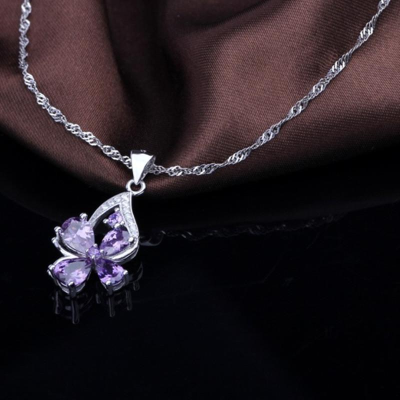 Pearl White - ネックレス レディース シルバー925 四つ葉 クローバー アメジスト ペンダント 韓国 アクセサリー ラッキーアイテム 上品 エレガント