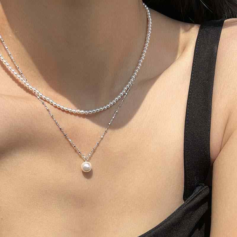 Yellow - ネックレス レディース 秋冬 シルバー925 パール 重ね付け 鎖骨 チェーン 小ぶり 豪華感 アクセサリー