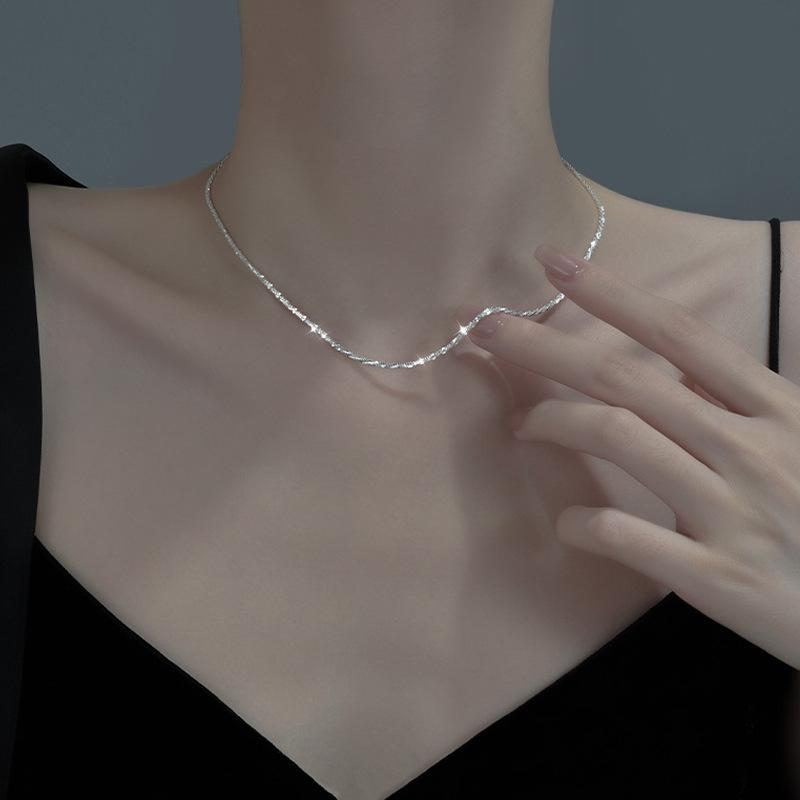 Coral Pink - ネックレス S925 シルバー 鎖骨チェーン 満天星 キラキラ チョーカー アクセサリー