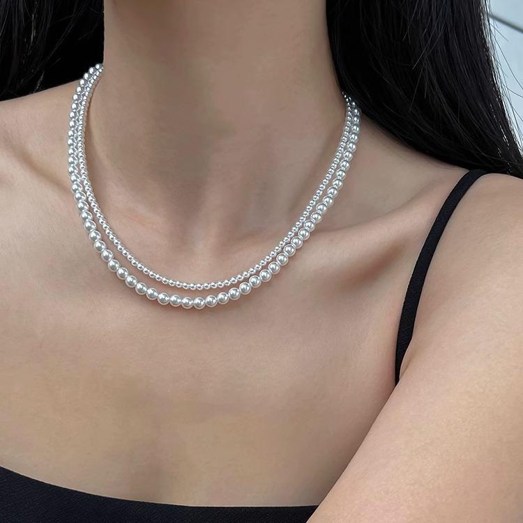 Cubic Zirconia - ネックレス レディース S925 シルバー パール ペンダント チェーン レイヤード 重ね付け 豪華感 エレガント 上品 おしゃれ デイリー パーティー