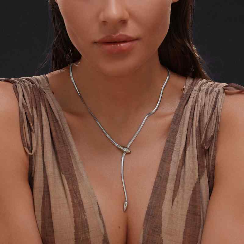 ネックレス レディース 18k 電気メッキ加工 チタン鋼 レトロ スネーク ヘビ 蛇 ジルコニア 鎖骨 ブレードチェーン ペンダント アレルギー対応 アクセサリー ジュエリー(4.0)