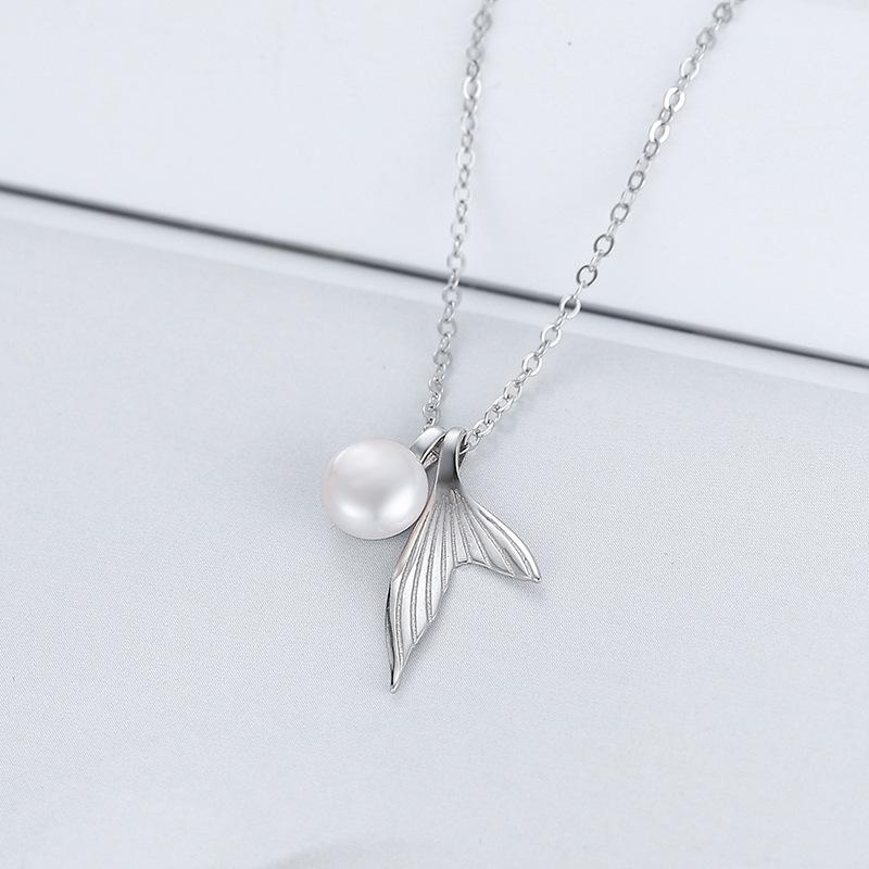 Pink - ネックレス レディース s925 シルバー パール 魚の尾 ペンダント 魚の尾 DIY アクセサリー