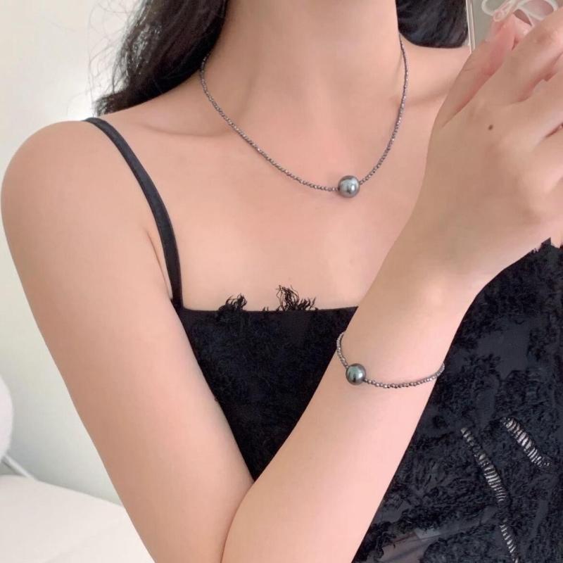 Cubic Zirconia - ネックレス レディース S925 シルバー 黒尖晶 スピネル 施家 パール タヒチ ブラック 豪華感 小さめ 鎖骨 チェーン 上品