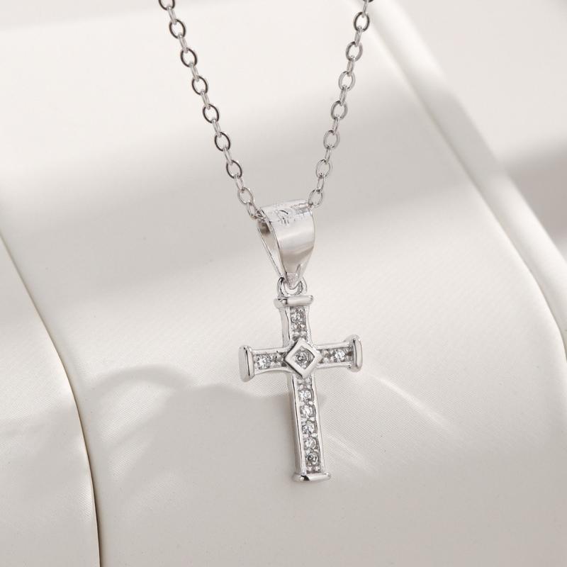 心脏 - ネックレス 大ぶり s925 シルバー ヨーロピアン ジルコニア クロス ペンダント クラシック メンズ レディース