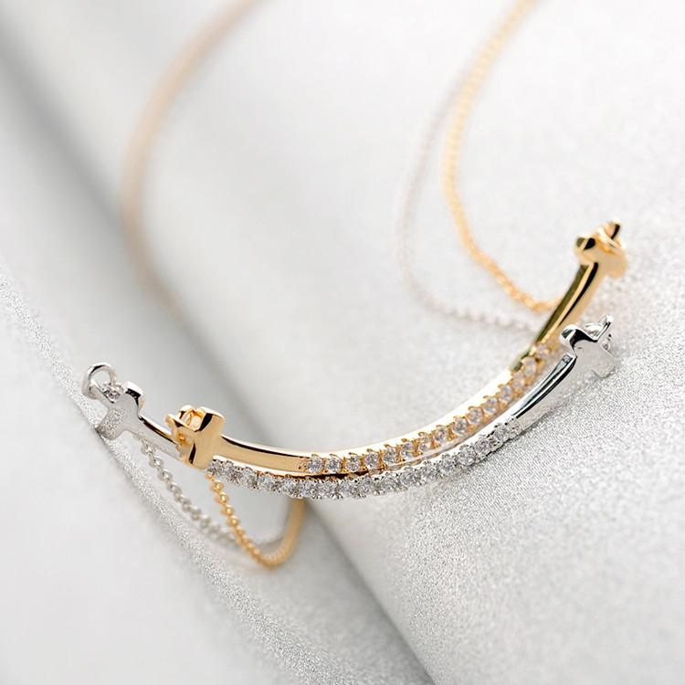 Freshwater Pearl - ネックレス レディース シンプル 鎖骨チェーン おしゃれ かわいい ジルコニア スマイル ペンダント アクセサリー