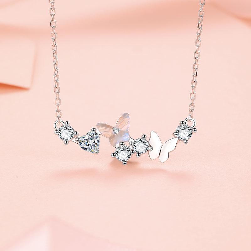 ネックレス レディース スター 幻の蝶 ペンダント S999 シルバー かわいい キラキラ 鎖骨チェーン 首飾り ギフト