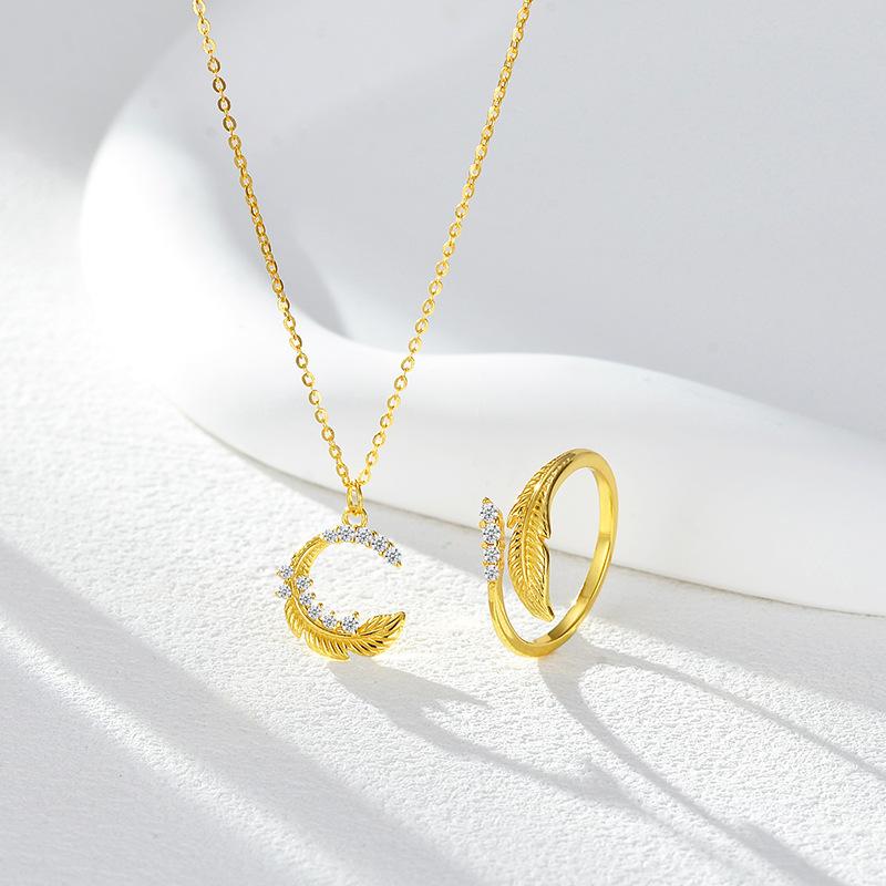 Cubic Zirconia - ネックレス レディース S925 シルバー ジルコニア 羽根 モチーフ ペンダント 鎖骨チェーン かわいい 豪華感 プレゼント
