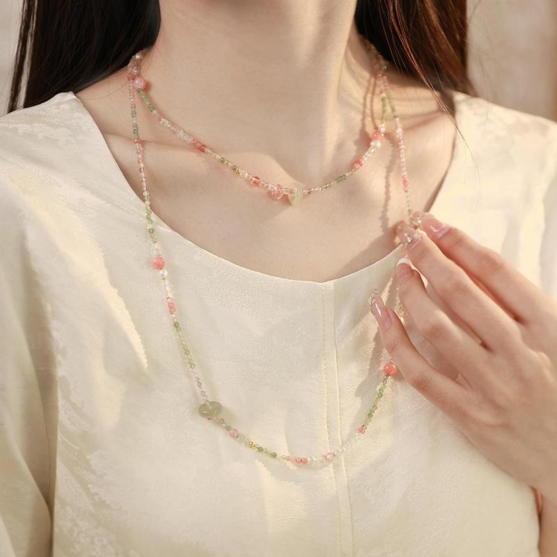 ネックレス レディース ストロベリー ピンク系 クリスタル ジェード 和田玉 チョーカー ペンダント エレガント フェミニン アクセサリー ジュエリー ギフト プレゼント