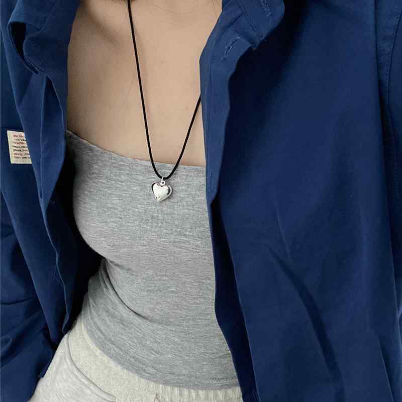 Diamond - ネックレス レディース シルバー925 ハート ペンダント 長め 調節可能 韓国 アレルギー対応 立体 大 かわいい おしゃれ 普段使い カジュアル