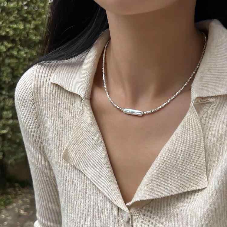 Pearl White - ネックレス レディース バロック s925 シルバー パール 鎖骨チェーン 小さめ インスタ風 豪華感 シルバー925 ペンダント 上品 アクセサリー おしゃれ プレゼント