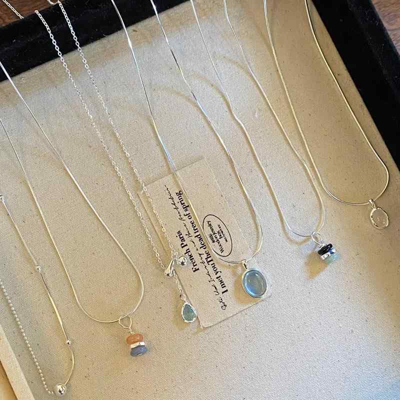 ネックレス レディース S925 シルバー 海宝ブルー 鎖骨チェーン アレルギー対応 小さめ プチプラ 豪華感 ペンダント シルバー925