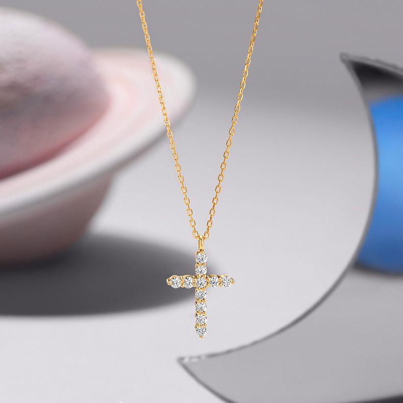 Rhodolite - ネックレス レディース S925 シルバー クロス 十字架 鎖骨 チェーン 豪華感 満点ジルコニア 小さめ プチ 上品 アクセサリー ラッキーアイテム ペンダント 電気メッキ加工