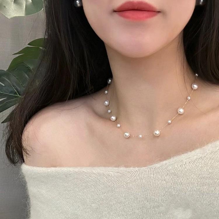 ネックレス レディース 豪華感 ジルコニア パール チョーカー ペンダント 鎖骨チェーン 多用 ラッキー..