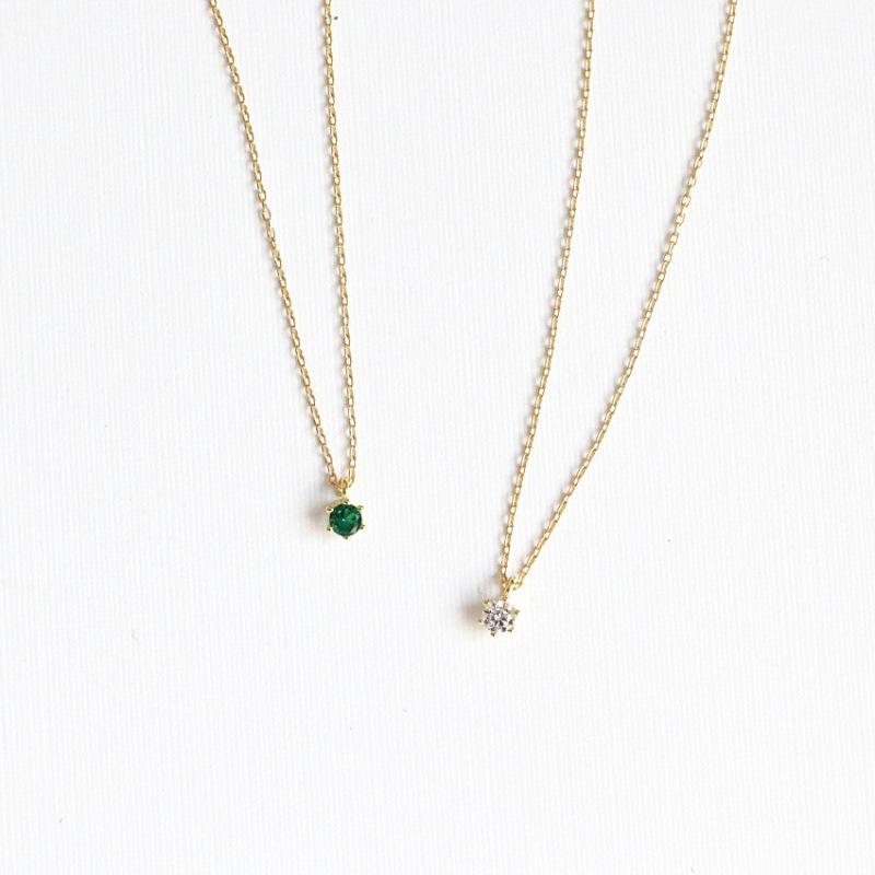 Rhinestone - ネックレス レディース 14K 金メッキ S925 シルバー 華奢 鎖骨 チェーン ミニ ジルコニア 六爪 シンプル ペンダント 上品 アクセサリー