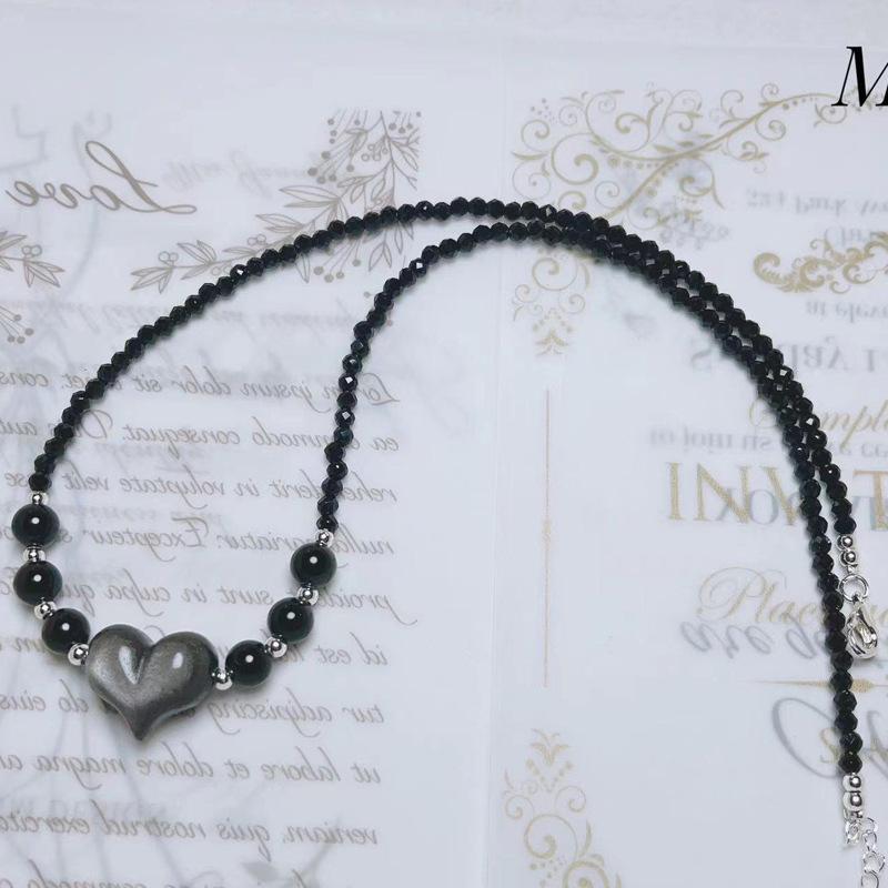 ネックレス レディース ブラック オブシディアン ハート ペンダント 鎖骨チェーン シルバー ラッキーアイテム かわいい 闺蜜 ギフト