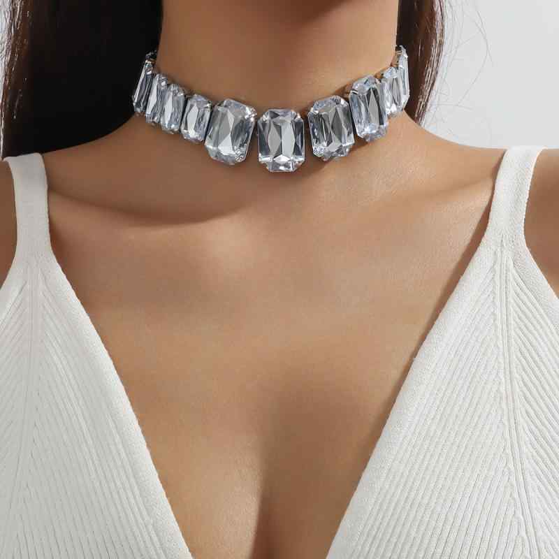 Cubic Zirconia - ネックレス レディース 小ぶり チョーカー キラキラ 鎖骨 ラインストーン タッセル ドロップ シルバー 電気メッキ加工 上品 エレガント パーティー お呼ばれ2