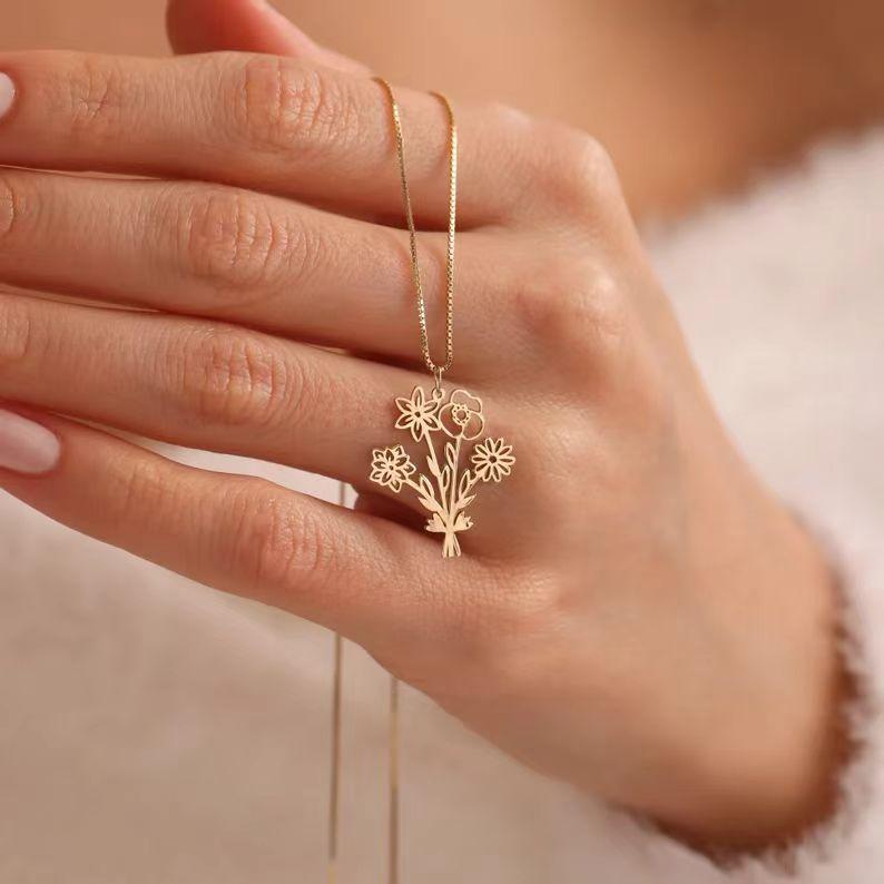 Rhinestone - ネックレス レディース カスタム 誕生花 組み合わせ ママ ギフト DIY 花柄 ペンダント アクセサリー ジュエリー おしゃれ かわいい