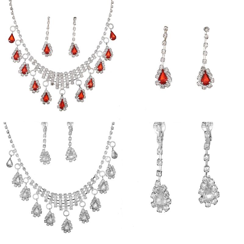 ネックレス レディース ブライダル ウェディング ジュエリー アクセサリー 合金 水滴 ジルコニア 大粒 レッド パーティー ドレス2(4.0)