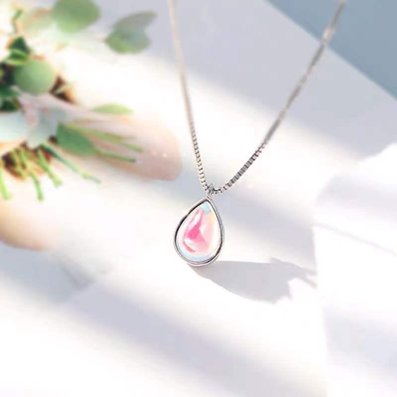 Cubic Zirconia - ネックレス レディース シンプル シルバー925 ドロップ ペンダント 鎖骨チェーン 月光石風 グラデーション 極光 雫 しずく 小ぶり 小さめ デイリー パーティー