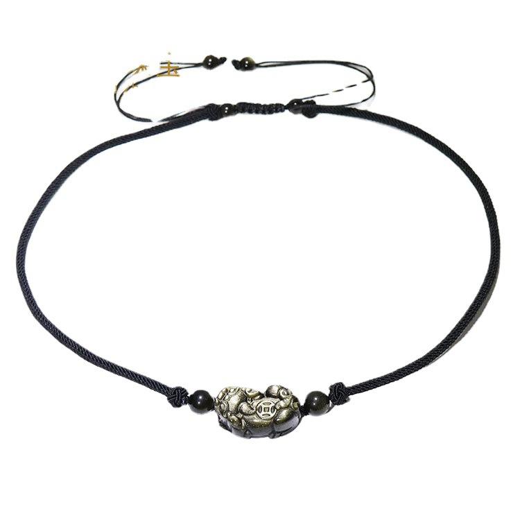 ネックレス メンズ レディース 水晶 ストロベリークォーツ ゴールデンオブシディアン シルバーオブシディアン 黒曜石 貔貅 ペンダント シンプル