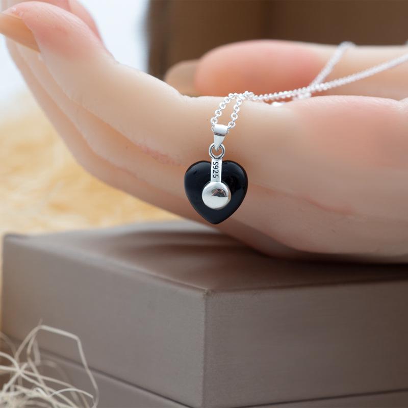 樂天商城 - ネックレス レディース S925 シルバー ブラック瑪瑙 ハート モチーフ 韓国 小さめ 軽め 豪華感 ペンダント デイリー パーティー