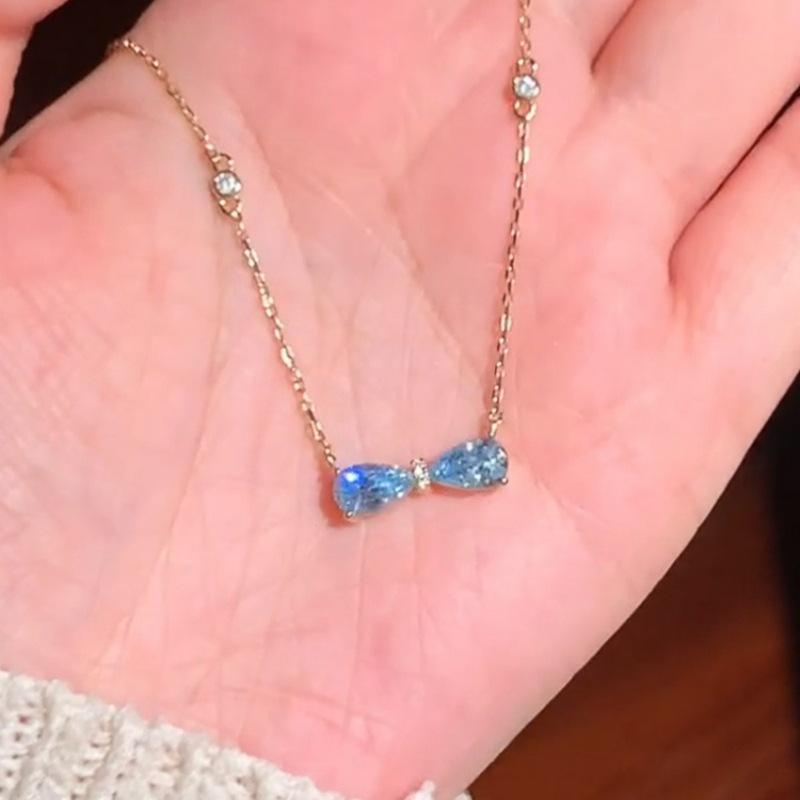 ネックレス レディース シルバー925 ブルージルコニア 蝶結び チョーカー 小さめ 小ぶり 高見え アクセサリー ペンダント 女性 プレゼント ギフト