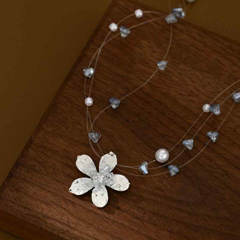 Rhinestone - ネックレス レディース 花 パール 多層 不規則 かわいい 鎖骨 ショート おしゃれ 首飾り 普段使い パーティー