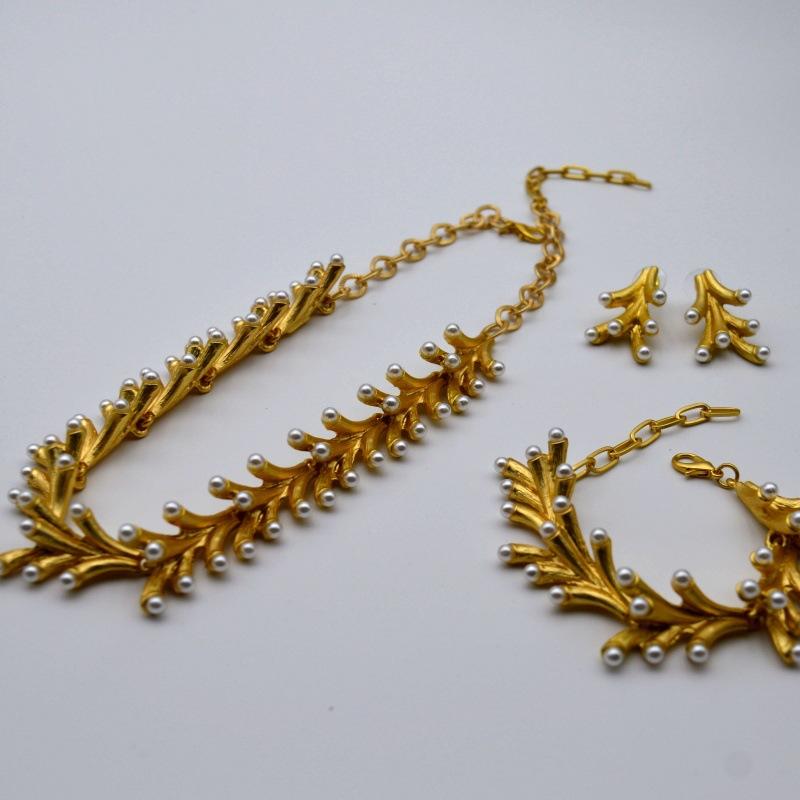 ネックレス &amp; ピアス レディース 宮廷風 電気メッキ加工 真鍮 リーフ 葉 925シルバー シルバー925 ジルコニア パール パーティー フォーマル