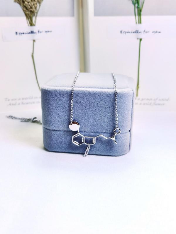 ネックレス レディース インフルエンサー 同型 化学分子式 モチーフ シルバー ペンダント 鎖骨 ラッキーアイテム かわいい 誕生日 ギフト